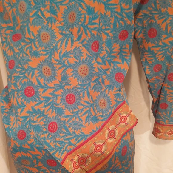 Traditional Indian Teal and Orange Long Tunic - Picture 4 of 5